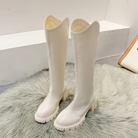 shoes women boots over knee boots women round toe over the knee low mid calf autumn rubber ladies 2022 cowboy hoof heels cotton
