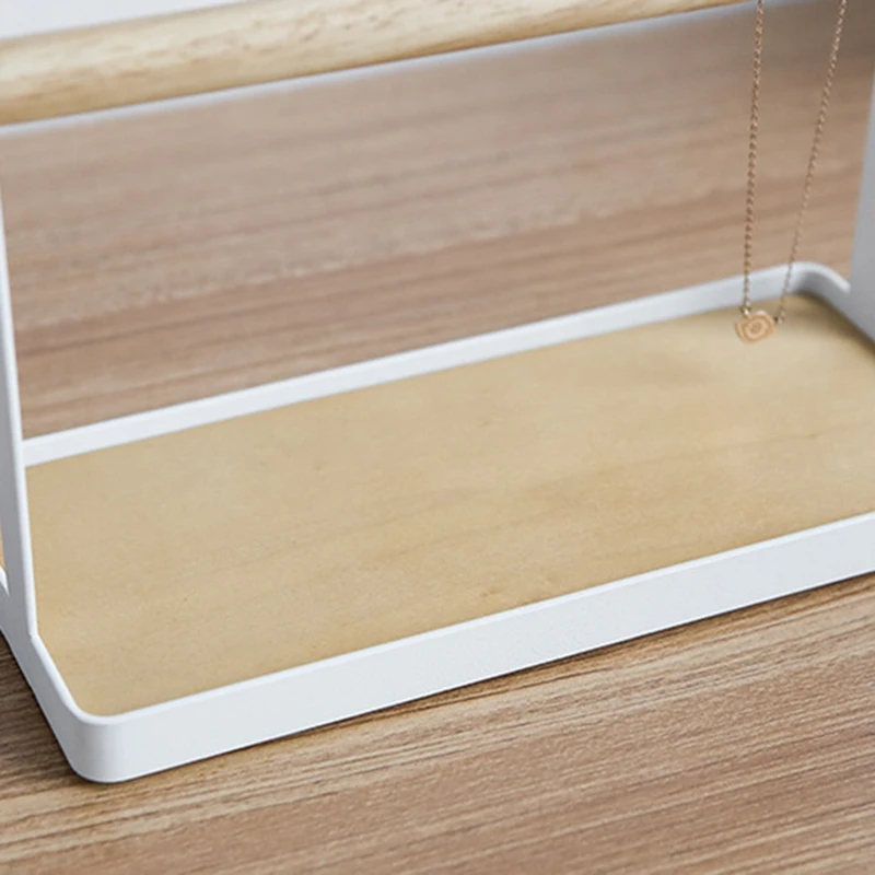 

Jewelry Display Stand with Wooden Ring Tray and Hook to Store Necklace Bracelet, Ring, Watch Stand