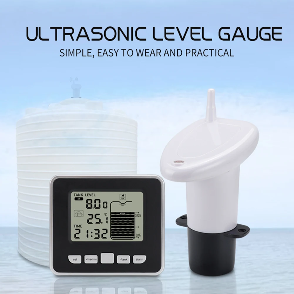 

Depth Level Meter with Temperature Display Time Alarm Transmitter Measuring Ultrasonic Wireless Water Tank Liquid