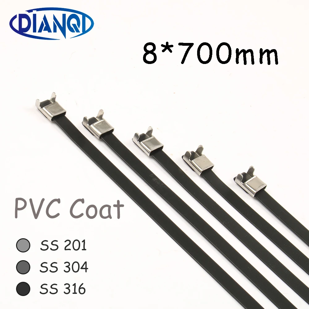 

8*700 8 мм 8x700 молния из нержавеющей стали ПВХ покрытие прочные металлические кабельные стяжки из нержавеющей стали застежка-молния стяжки