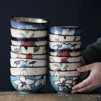 45 inch japanese creative hand painted flowers ceramic bowl home kitchen supplies rice bowl dessert soup noodle salad bowl