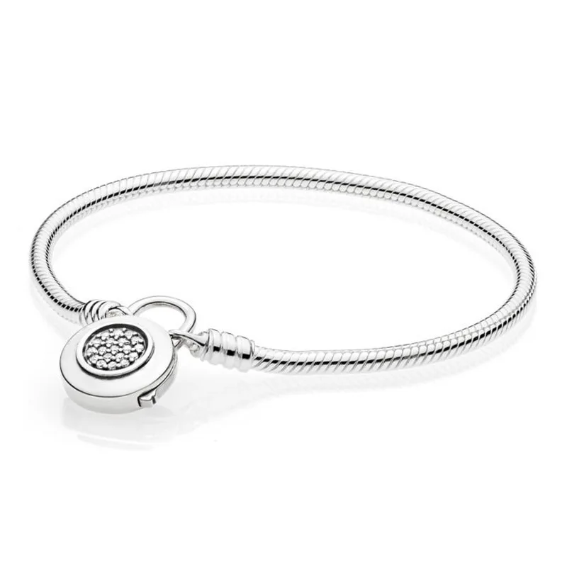 

Claudia Real 925 Sterling Silver Signature Padlock Moments Smooth Snake Chain Bracelet Bangle Fit Bead Charm DIY Europe Jewelry