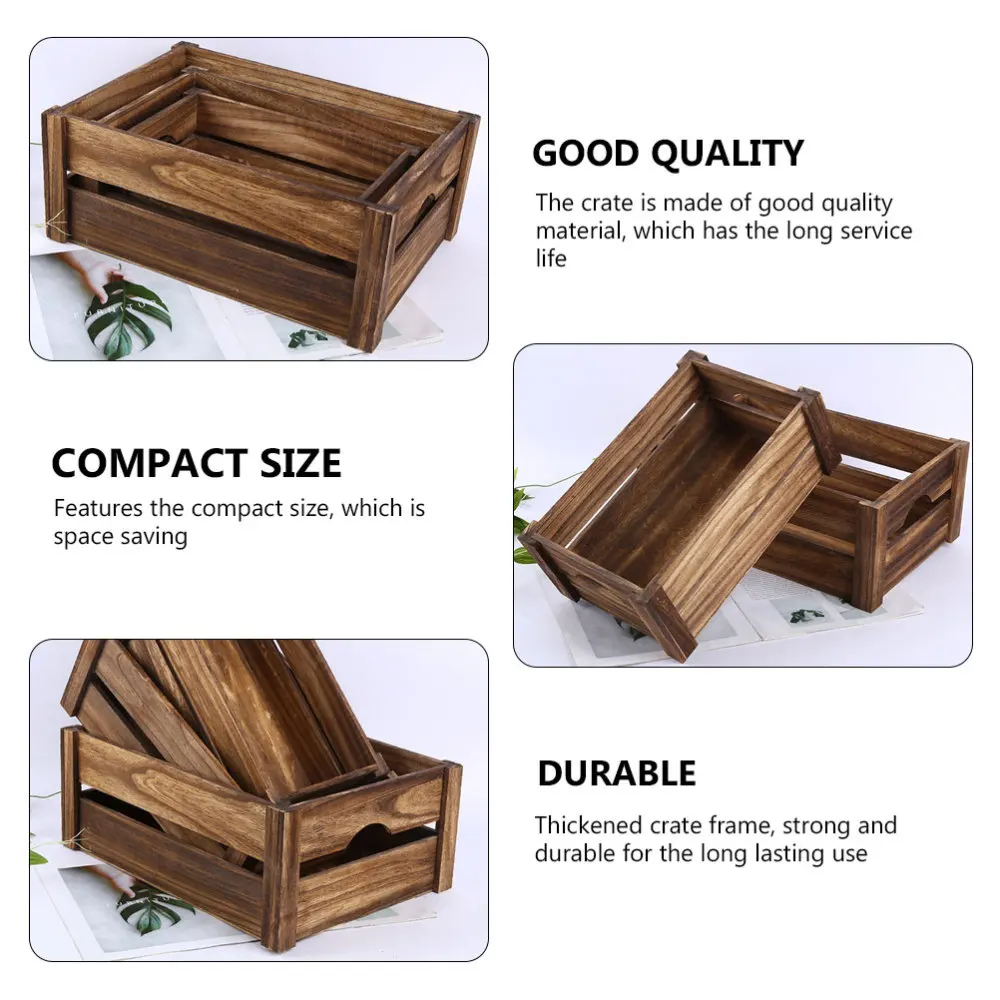 

1Pc Home Sundries Container Nesting Wooden Storage Crate Light Brown