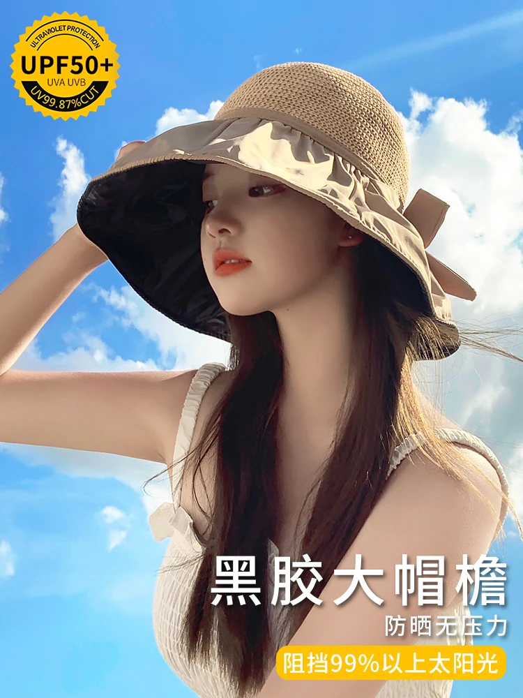 

2021 New Lady hat Uv Protection Bow Beach Hat Sun Hat Summer Women Ponytail Visor Wide Brim Ladies Sunhat Ladies Hats
