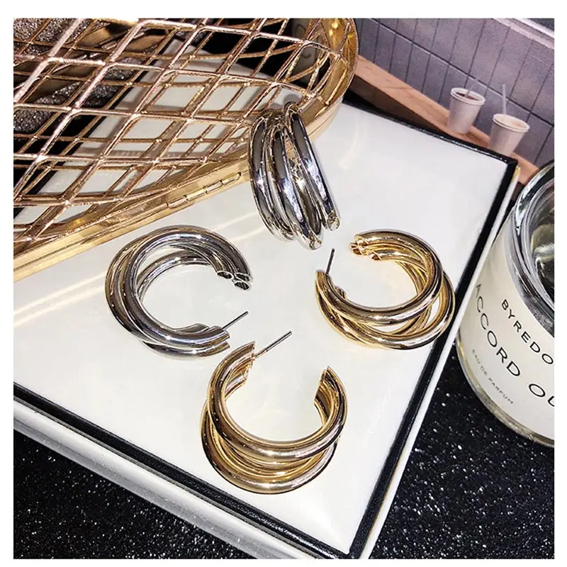 Серьги в стиле панк золотистые/Серебристые полукруглые открытые серьги для