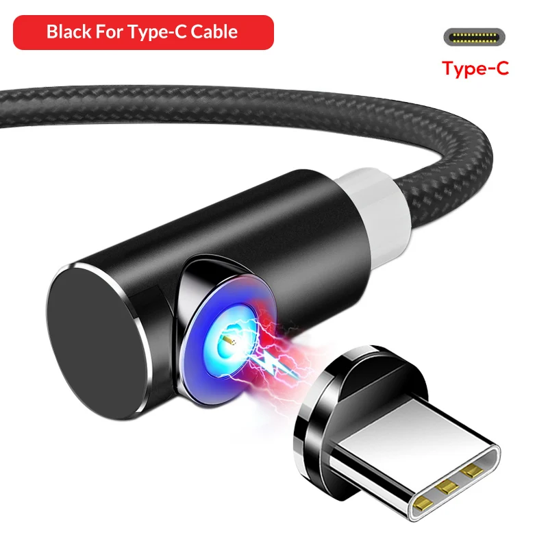 For Type C Black TOPK Магнитный usb кабель для зарядки Micro USB кабель для iPhone samsung huawei usb type C Магнитный зарядный кабель кабели для мобильных телефонов - Color: For Type C Black