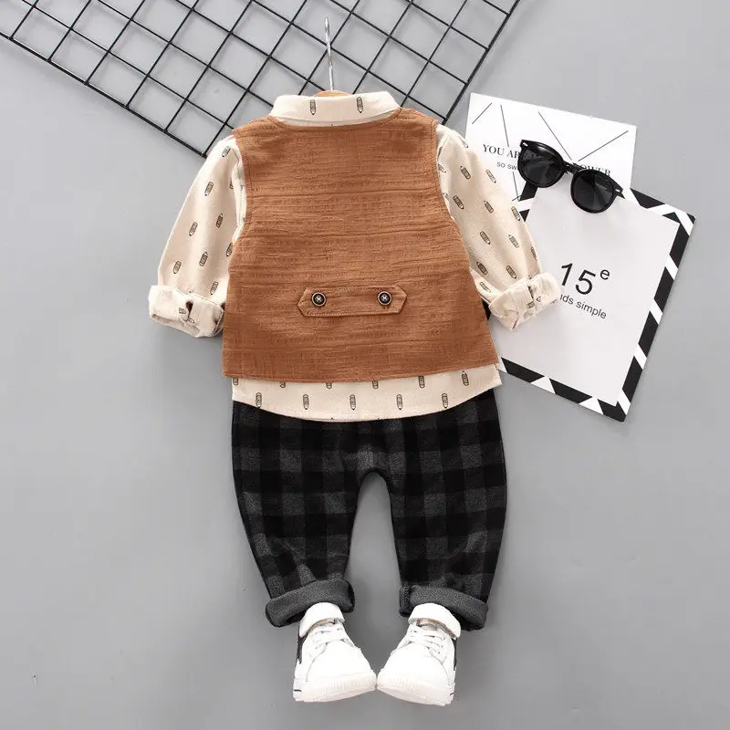 

Children Baby Clothes Boys gentleman Sweater Vest printe pencil Shirt Pants 3Pcs/set Toddler Clothing Kids infant Leisure suits