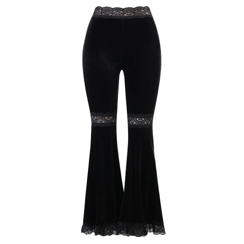 

Spliced lace wide-leg pants Gothic hip-hop flared pants college students dance harem pants