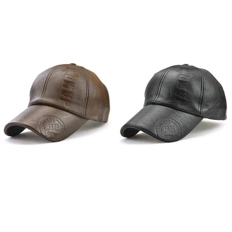 

JAMONT 2X PU Leather Baseball Cap Men Snapback Hat Casquette Gorras Para Hombre Mens Peaked Cap-Black & Little Coffee