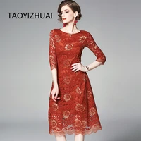 taoyizhuai summer new arrival casual lace dress round neck flare half sleeve knee length irregular hem leisure work party dress
