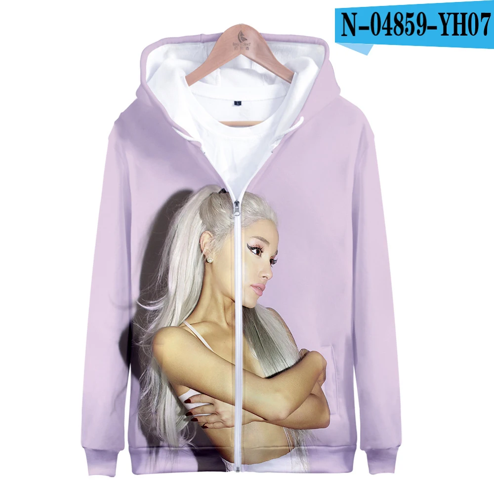 Ariana Grande толстовки на молнии с 3D принтом, спортивный костюм, уличная одежда для женщин/мужчин, толстовка с капюшоном и длинным рукавом - Цвет: Синий