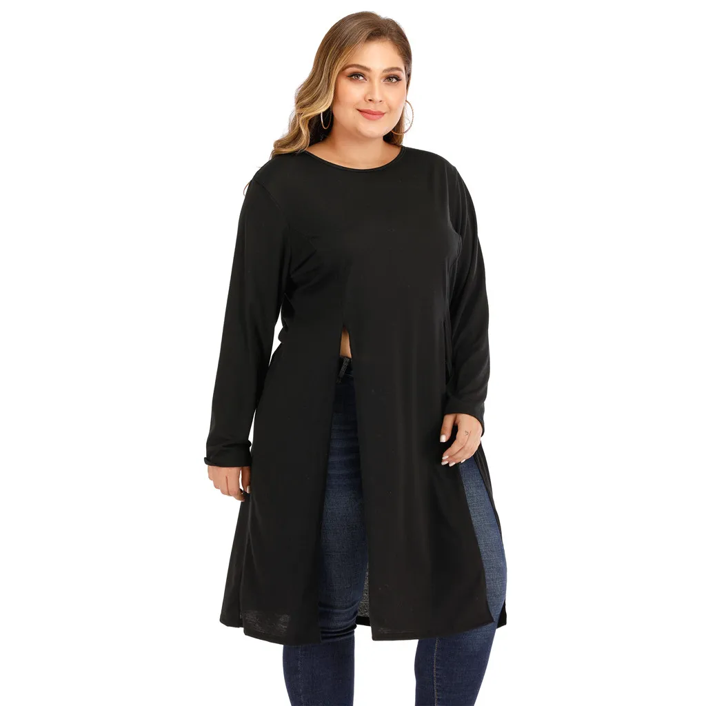 Женский зимний Повседневный пуловер с длинным рукавом большие размеры футболка