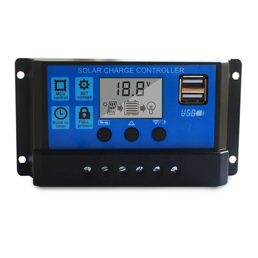 

10-30A PWM Solar Panel Regulator 12V-24V Charge Controller Auto Dual USB Digital Display for Lead Acid Batteries LCD Collector