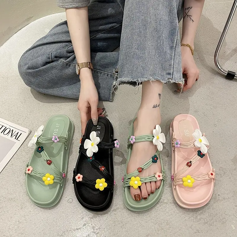 2021 Новый снаружи с цветочным узором летние женские домашние тапочки Милая обувь