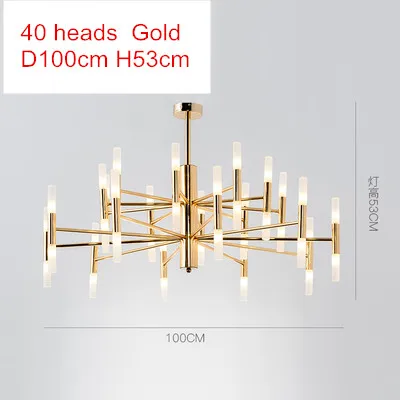 40 heads gold Европейский стержень трубы G4 светодиодные люстры золото/черный подвесной светильник droplight для гостиная, прихожая Арт Деко люстра - Цвет абажура: 40 heads gold