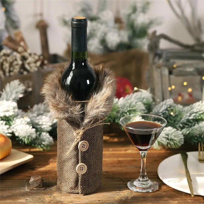 Xmas DIY Christmas table wine bottle decoration Striped plaid skirt bottle Cover Wine Cover all for the new year 1pcs FZ283