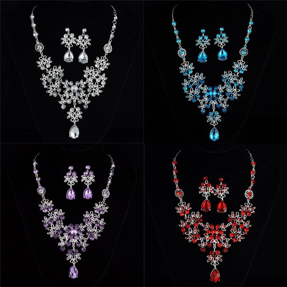 2 шт Свадебные королевские стильные полностью блестящие стразы ожерелье серьги