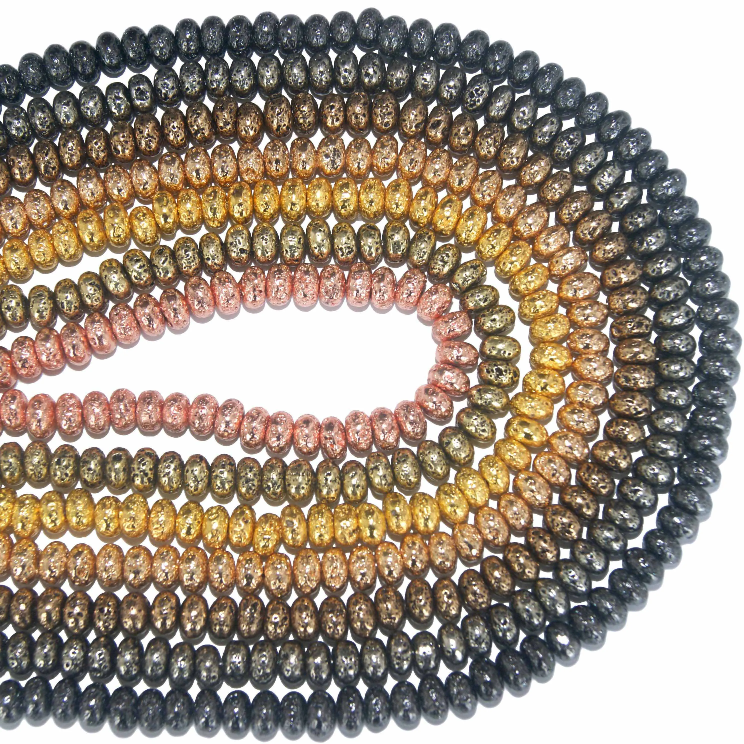 

Круглые бусины-разделители Rondelle, незакрепленные бусины из натурального вулканического камня для самостоятельного изготовления ювелирных ...