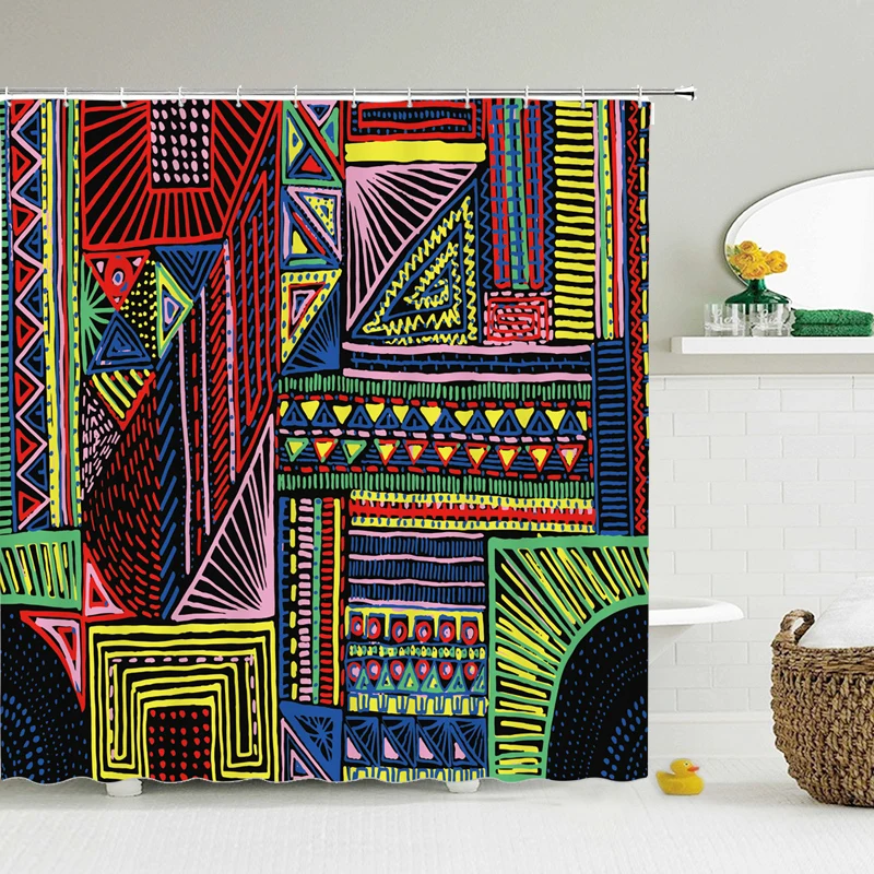 

Занавеска для душа в богемном стиле с цветочным принтом, s душевая занавеска на стену, с геометрическим узором, с крючками, водонепроницаема...