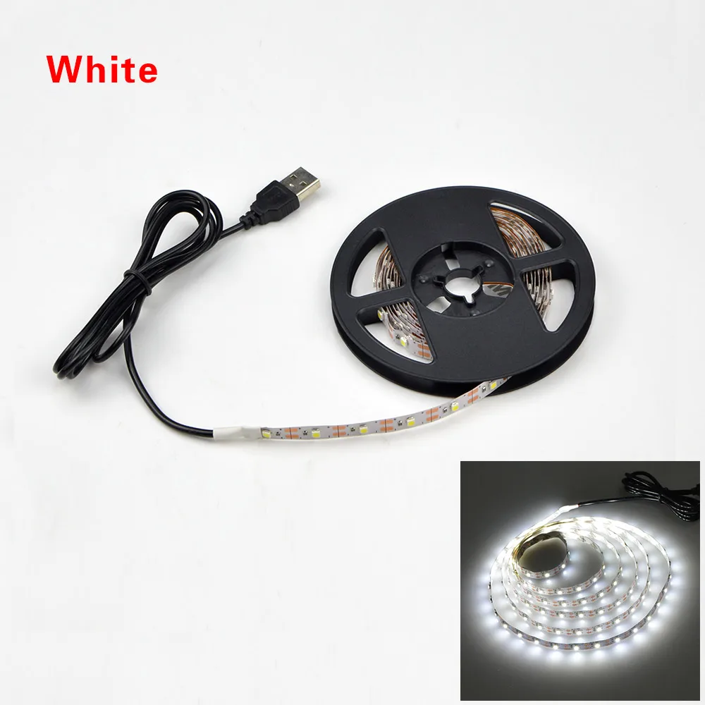 White 5 в 50 см, 1 м, 2 м, 3 м, 4 м, 5 м, USB кабель, силовой светодиодный светильник SMD 3528, Рождественская настольная декоративная лампа, лента для телевизора, фоновый светильник ing - Испускаемый цвет: White