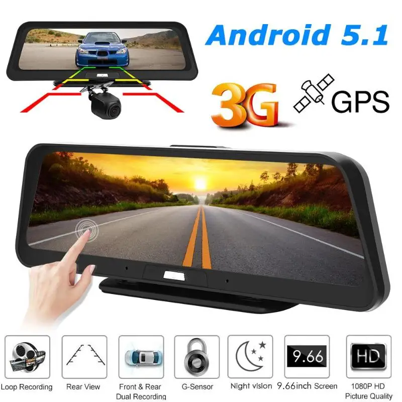 Phisung E96 Full HD 1080P автомобильный видеорегистратор камера 9 66 дюймов 3g Android 5 1 gps