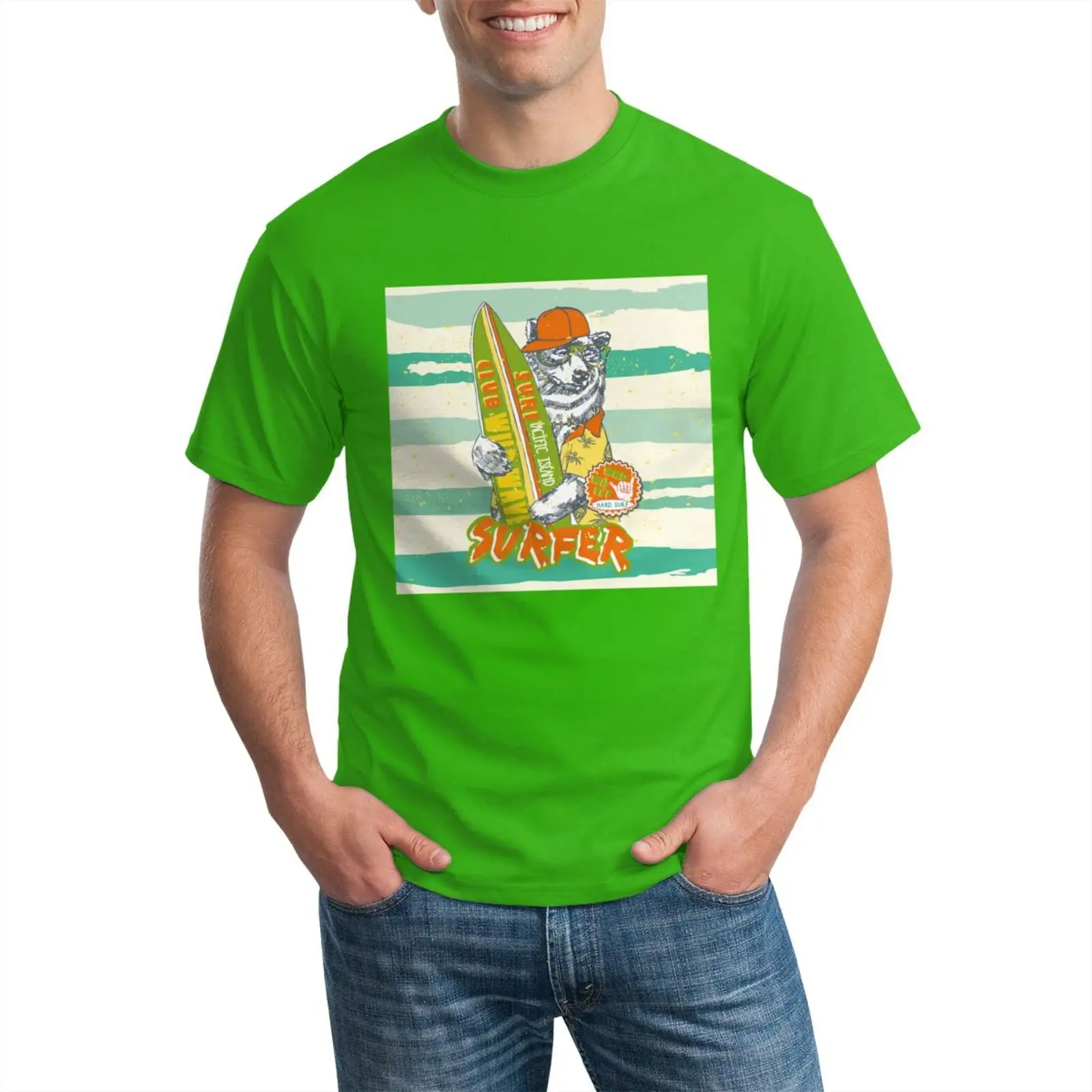 

Men tshirts 2020 Cotton High Quality Classical Male tshirt bear surfboard surfer Printed Funny Cartoon Casual Fashion Mens Tees