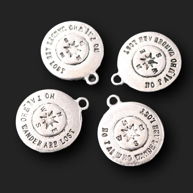 

8pcs Silver Plated Not all who wander are lost Tag Compass Pendant Necklace Bracelet DIY Charm For Jewelry Crafts Making A2317