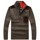 Новый зимний мужской пуловер, вязаный свитер, мужской шерстяной флисовый плотный Повседневный пуловер, теплый свитер с карманами и стоячим воротником в стиле пэчворк