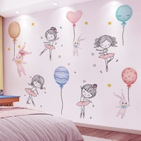 shijuekongjian balloons rabbits wall sticker diy cartoon girl dancers wall decals for kids rooms baby bedroom house decoration