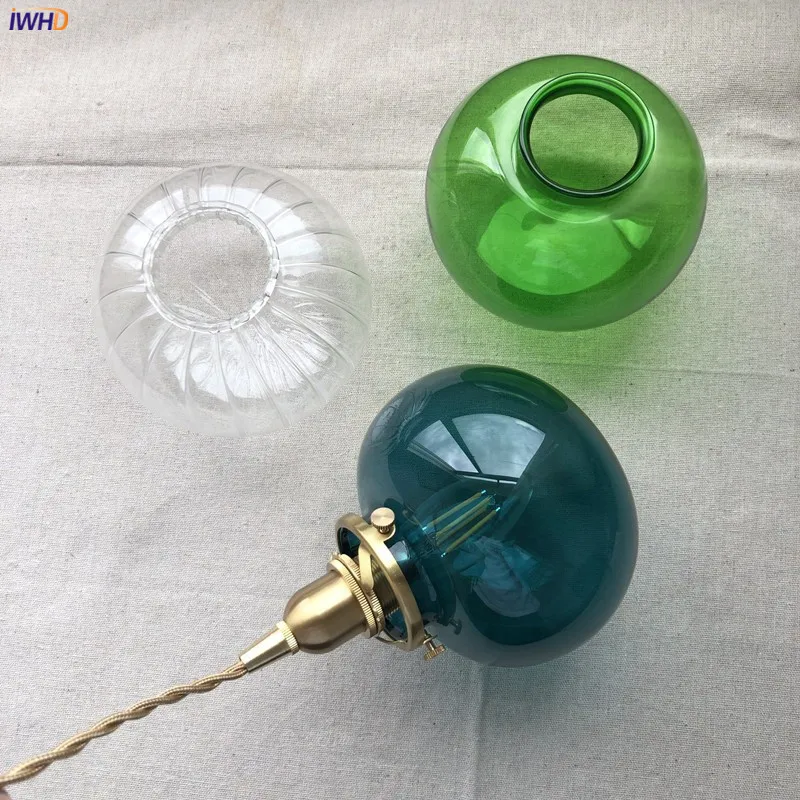 IWHD-Lámparas colgantes con bolas de cristal para dormitorio, luz para espejo de baño, estilo japonés, Edison