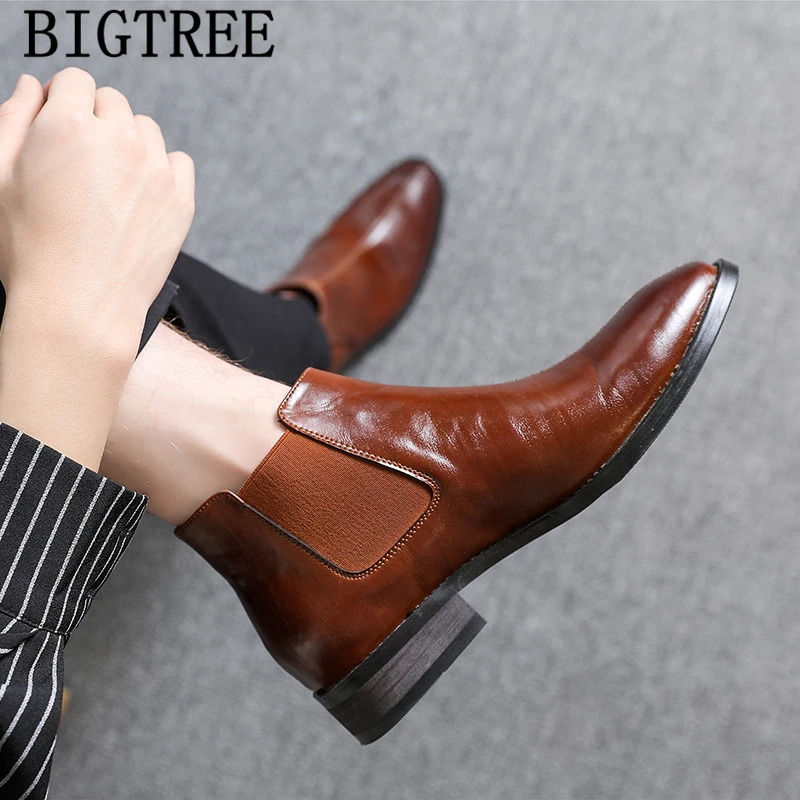 Leather Boots Men Chelsea Winter Shoes Coiffeur Italian Brand Snow Designer Chaussure Homme Buty |