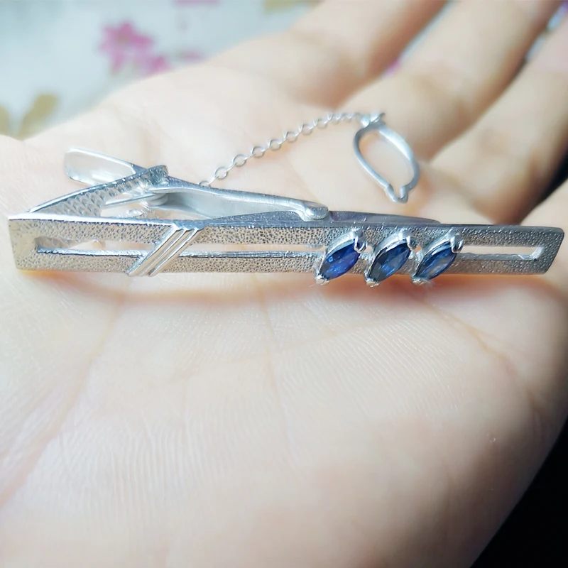 Мужской зажим для галстука с сапфиром натуральный сапфир бесплатная доставка