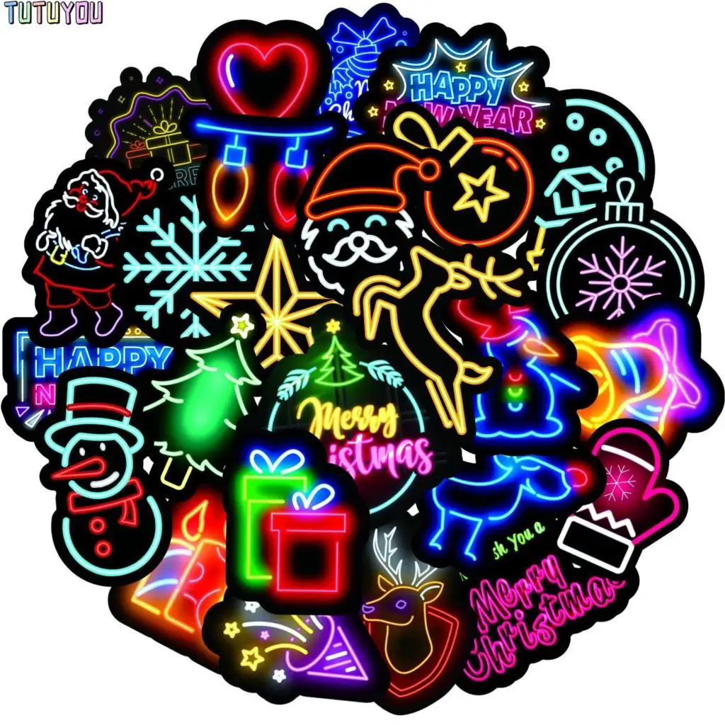 

PC2177 50pcs/set Neon Christmas Hot Sale Decoration Sticker Waterproof Suitcase Notebook Scooter Refrigerator Water Cup Sticker