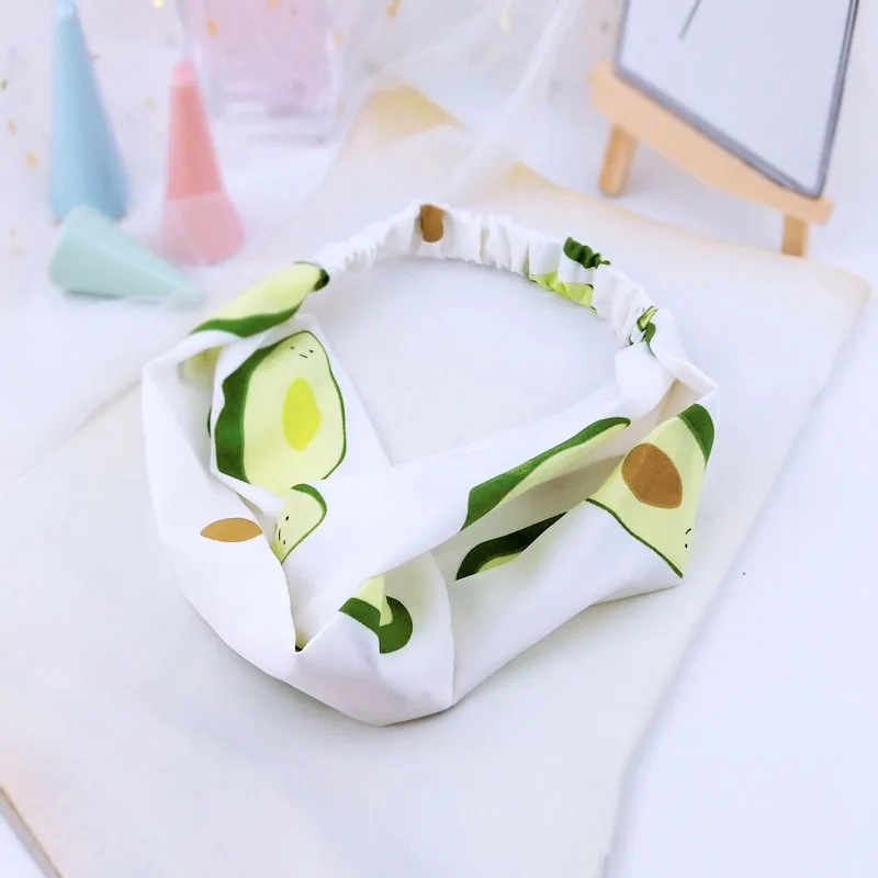 

2021 New Summer Fruit Style Fresh Women's Avocado Hair Bands Girls Face Wash Headbands Chiffon Hair Accessories Nj0061