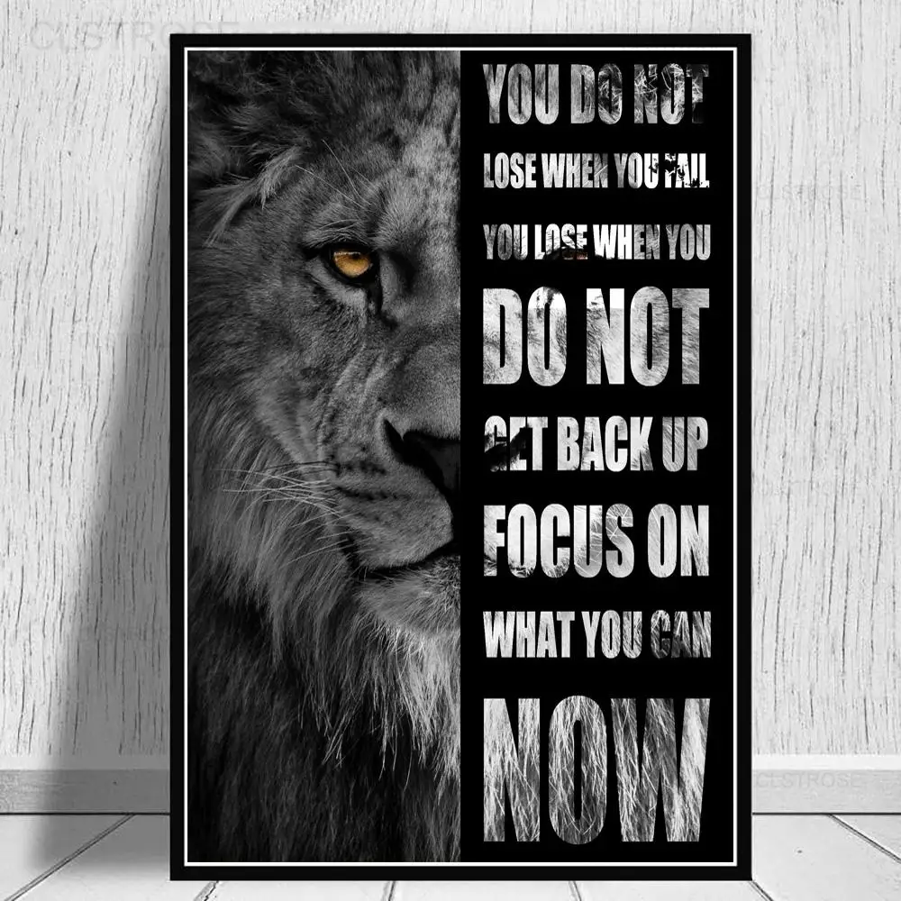

Inspirational Quotes Black and White Poster Animal Lion Wolf Leopard Wall Art Canvas Painting Home Decoration Office Living Room
