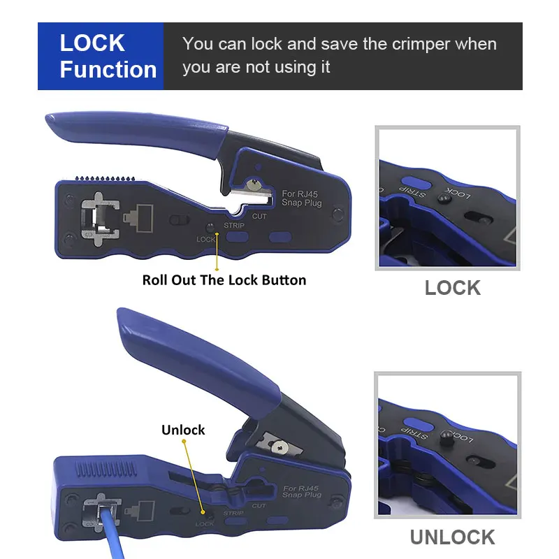 ZoeRax RJ45 Pass Through Crimper Tool, Ethernet Crimper EZ Network Crimping Tool Wire Stripper Cutter for Cat6a Cat5