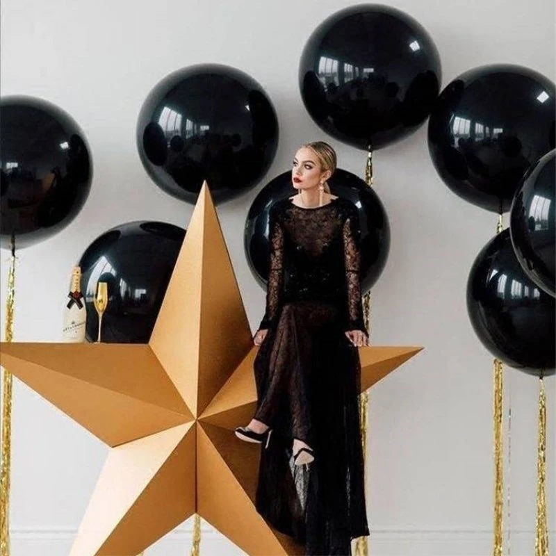 1 шт. 36 дюймов черного и золотого цвета Круглые латексные шарики Фольга бахрома