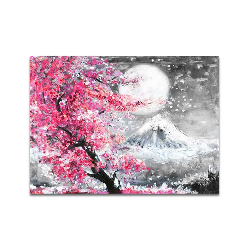 

Japanese Mount Fuji cherry blossom canvas painting, landscape painting wall art poster for kitchen and living room decoration