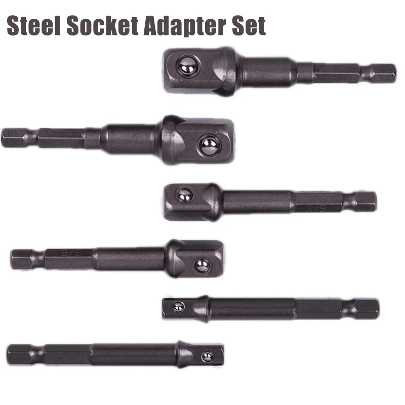 

6pcs Chrome Vanadium Steel Socket Adapter Set Hex Shank 1/4" 3/8" 1/2" Extension Drill Bits Bar Set Ball Extension Power Tools