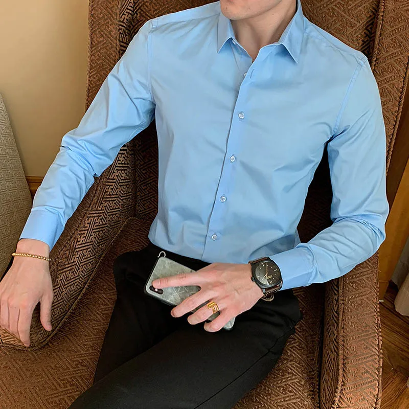 

2021 New Fashion Cotton Long Sleeve Shirt Solid Slim Fit Male Social Casual Business White Black Dress Shirt 5XL 6XL 7XL 8XL