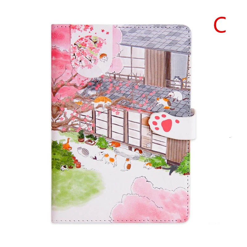 "Sakura Cat v3" Faux Leather Journal Diary Cute Journal Study Notebook Notepad Beautiful Stationery Gift