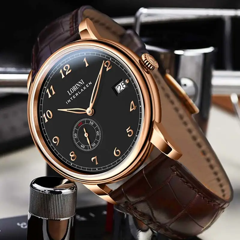 

Lobinni Switzerland Luxury Brand 2020 New Products Men's Watch Mini Rotor Movement Watch Super Thin Automatic Mechanical Watch