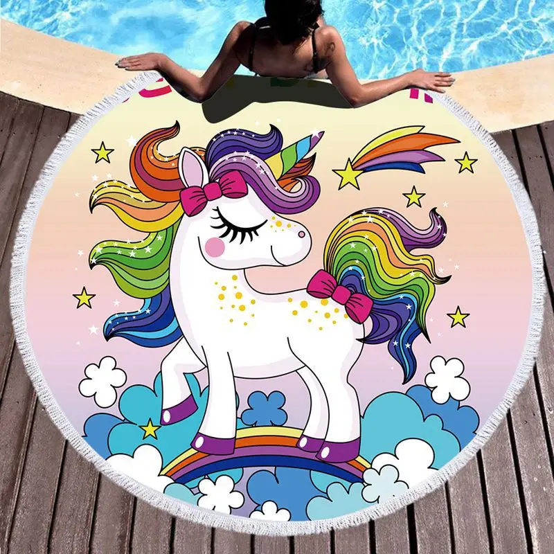 

Unicorn Strandlaken Round Large Cartoon Beach Towels Microfiber Bath Towel For Adult Child 150cm Beach Blanket Yoga Matfor Home