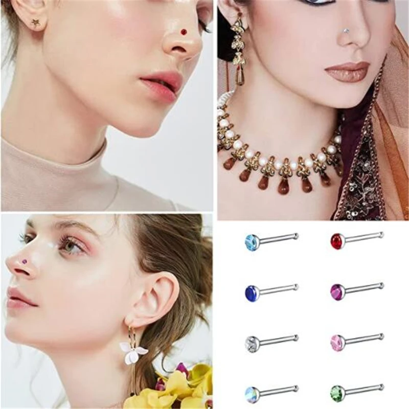 

Ensemble de piercings nasaux en acier inoxydable pour femmes, 60 pieces, ensemble de clous auriculaires en cristal, bijoux