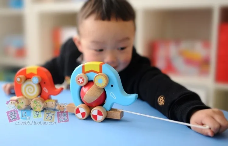 

Baby Wooden Can Drag Elephant Car Children Educational Wood Blocks Multifunctional Game Handcart Toddlers Learn To Climb Toys