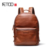 aetoo mens retro shoulder bag head layer cowhide high capacity backpack plant leather travel bag
