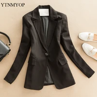 YTNMYOP Blazer Women Work Wear Black One Button Suit Jacket Slim Fashion Blazers Long Sleeve Spring And Autumn Clothing Female