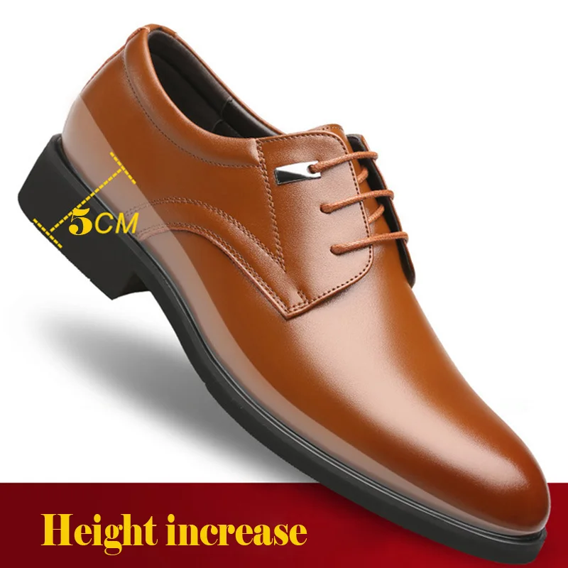 IncreaseLeatherBrown Misalwa/мужские кожаные офисные туфли; классические мужские туфли в стиле дерби; свадебные туфли в британском стиле, увеличивающие рост; большие размеры 36-49 - Цвет: IncreaseLeatherBrown