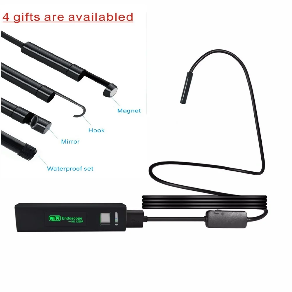 LESHP HD 1200P беспроводной WiFi эндоскоп водонепроницаемый мягкий провод Инспекционная камера 8 мм объектив 8LED бороскоп для IOS и Android ПК+ подарок
