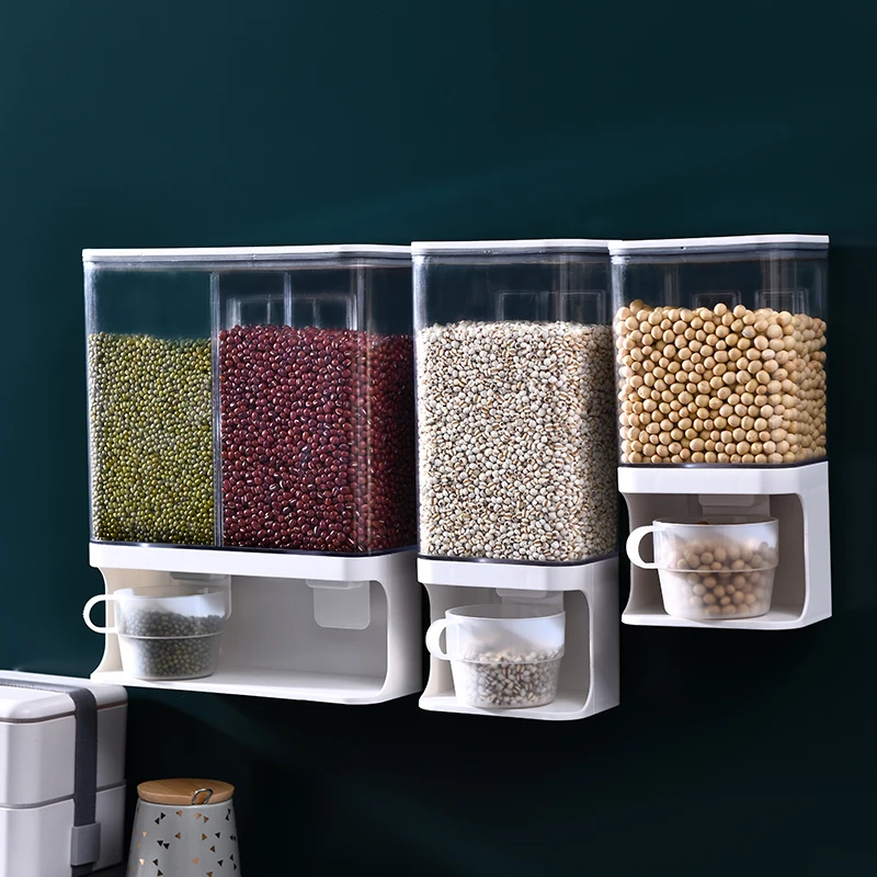 

1.3/1.8/3.3L Press Type Wall-Mounted Sealed Multi-Grain Storage Box Moisture-Proof Grains Containers With Measuring Cups WF